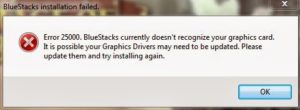 Bluestacks error 25000