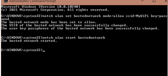 start hosted network