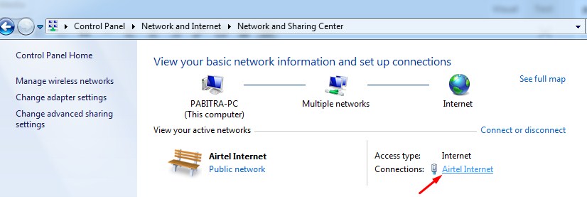 Click on connected network